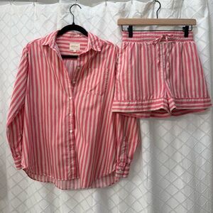Sezane Max Shirt (size 0) & Norberto Shorts (size 2) in Pink And Ecru Stripes